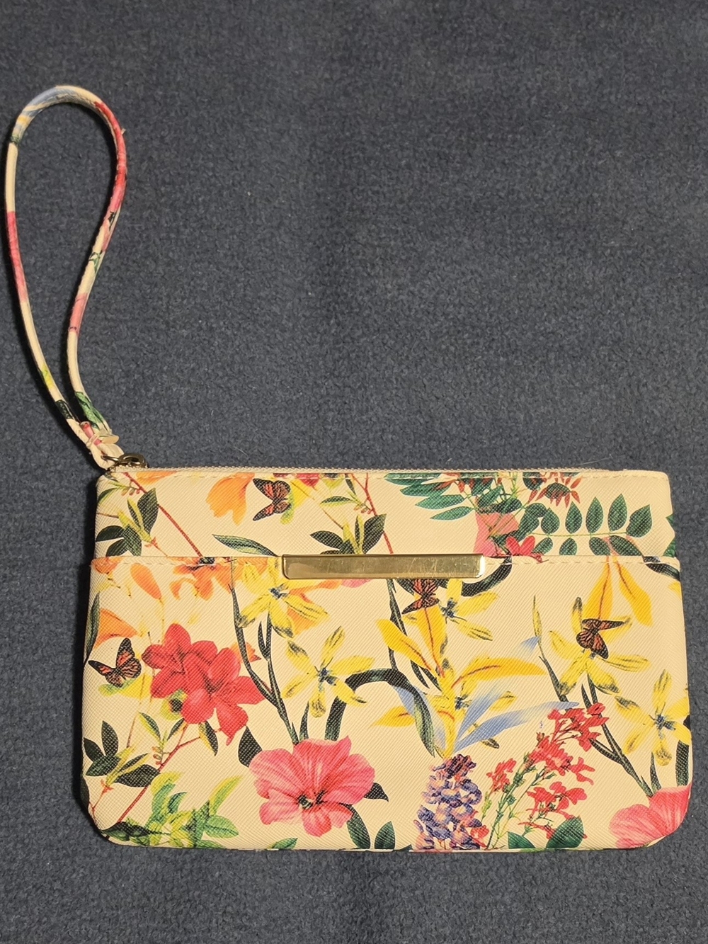 Floral Wristlet Clutch - Cream with Multicolor Floral Print